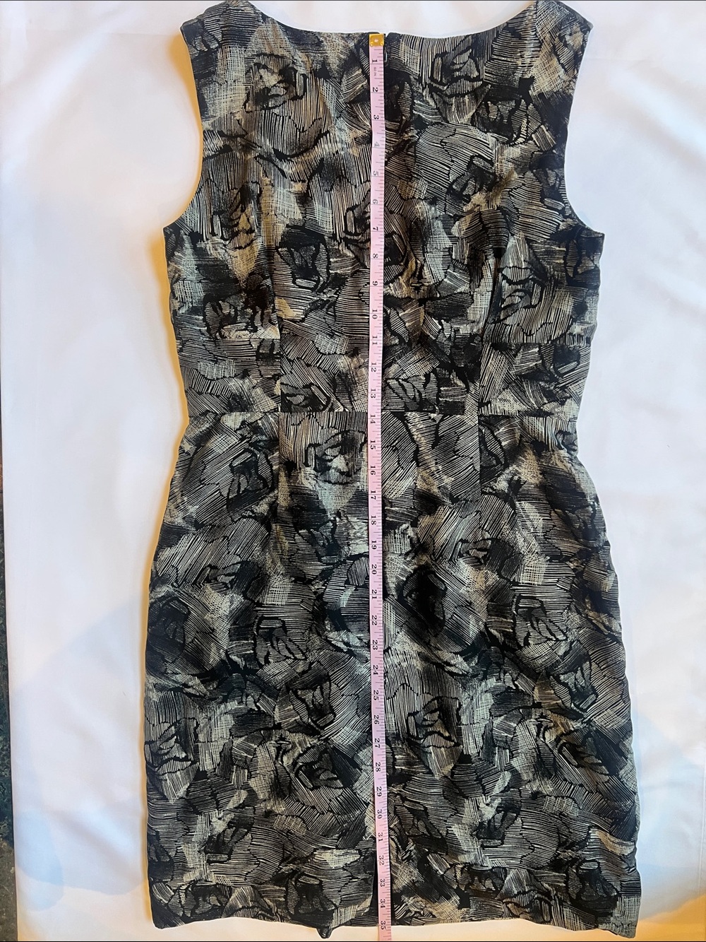 Banana Republic Sz 10 Silk/Wool Black/Light Gray Abstract Sleeveless Dress - Picture 6 of 11